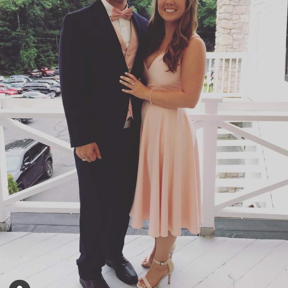 Light pink midi dress.